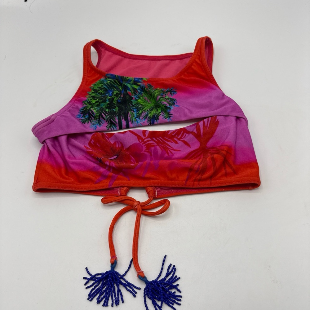 Salinas Pink and Red Tropical Print Bikini Top